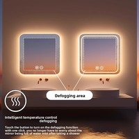 Miroir de salle de bain mural carré en verre rétroéclairé par LED, anti-buée, moderne et minimaliste, personnalisable en gros pour salles de bain et maisons d'hôtes ; Feng