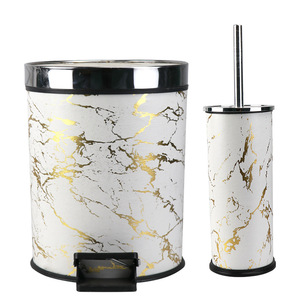 Home Hotel 8L Plastic Marble Design Bathroom Foot Pedal Garbage Waste Bins Foot Operated Trash Can with Toilet Brush Holder