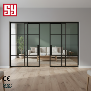 باب فرنسي حديث منزلق من الفولاذ مقاوم للرياح بزجاج مزدوج مقوى للاستخدام الداخلي/الخارجي في غرفة المعيشة والفيلا - Product Image 3