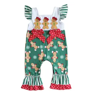 Baby Girls Kids Clothing Gingerbread Man Christmas Clothes Boutique Wholesale Baby Romper Pattern Jumpsuit Children's Clothing