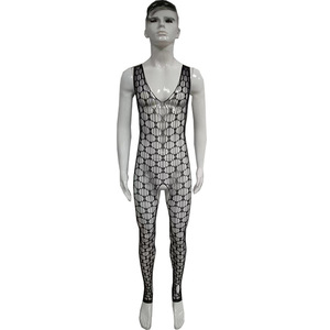 Combinaison en maille pour homme, noire, col en V profond, intégrale, en spandex et polyester, unisexe, printemps 2024 - Product Image 2