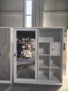 Armoire de rangement moderne à <span class=keywords><strong>2</strong></span> portes pour la maison, armoire en acier métallique avec miroir, design personnalisé pour la chambre à coucher - Product Image 5