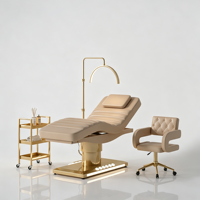 Nouvel équipement de salon de beauté au design élégant, lit de spa facial en cuir rose, table de massage électrique à 3 moteurs avec tabouret