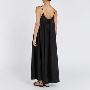 Robe longue personnalisée pour <span class=keywords><strong>femme</strong></span>, été, respirante, écologique, en lin et coton, col en V, bretelles spaghetti, couleur unie, <span class=keywords><strong>taille</strong></span> naturelle - Product Image 4