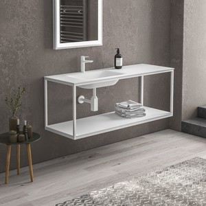 Lavabo da bagno a parete da 135 cm con telaio in alluminio e ripiano Kamalu 135 SOP resistente all'acqua - Product Image 4