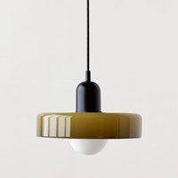 Suspension ronde à tête unique, style crème, avec source lumineuse LED E26 et commande par interrupteur, pour usage domestique