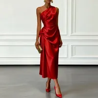 Robe élégante sans manches à taille haute et coupe ajustée en polyester doré uni pour les occasions d'automne, emballage personnalisé en gros