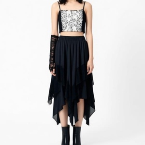 <span class=keywords><strong>Gonna</strong></span> Midi Gotica da Donna con Pizzo e Patchwork, Orlo Asimmetrico, Vita Elastica, Gonne Svolazzanti con <span class=keywords><strong>Volant</strong></span> - Sehe Fashion - Product Image 3