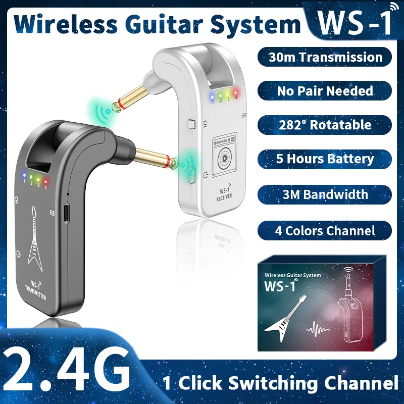 2.4G Wireless Transmitter and Receiver for Microphone Used for Electric Guitar /Bass and Other Musical LED Wireless Receiver