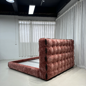 <span class=keywords><strong>Lit</strong></span> plateforme double XL moderne et luxueux en pin massif, durable, pour chambre à coucher ou hôtel, avec tissu Shynell gaufré, rose doux et moelleux de qualité supérieure - Product Image 2