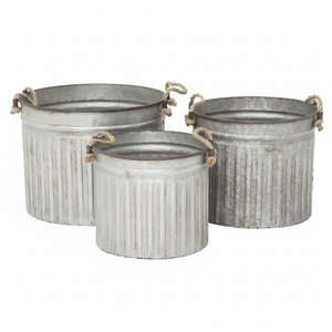 Macetas de flores de forma redonda de hierro galvanizado clásico con mango de cuerda para el hogar o la decoración del jardín al aire libre macetas y jardineras - Product Image 1