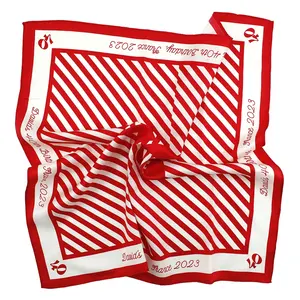 Birthday Party Fashion Lady Girl Bag Bandanas Geometric Striped Red White Square Women Custom Printing 53CM Small Silk Scarf