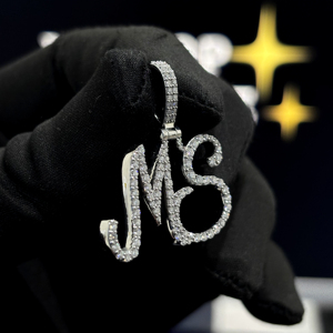 Custom MS <b>Initial</b> <b>Pendant</b> Necklace Iced Out Double Letter Monogram Charm for Men & Women - Product Image 2