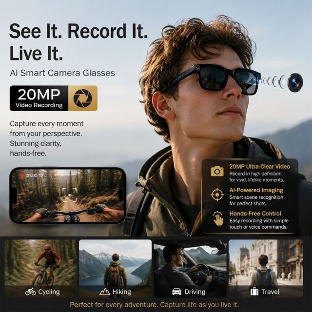 Latest M10A AI Camera Smart Glasses 20MP Video Recording Translation Object Recognition Type-C IPX4 Waterproof Smartglasses