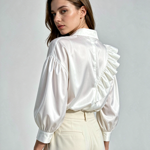 Blusa LEDUO personalizada para mujer con detalle de volantes, manga larga, holgada, informal, a la moda, para uso diario. - Product Image 3