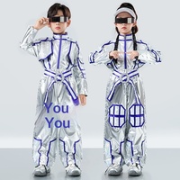 Costume de performance unisexe argenté, inspiré de la technologie, pour enfants, pour la danse robotique, le cosplay laser spatial et le style jazz, tendance futuriste pour défilé