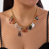 Collares Shiloh de Aleación Chapada en Oro de 24K, Estilo Hiperbólico, Serie Europea Americana de Halloween, Calabaza, Fantasma, Araña, Precio al por Mayor