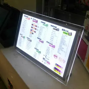 रेस्तरां सिनेमा मार्केटिंग हैंगिंग डिस्प्ले फ्रेम कस्टम स्क्वायर आकार मेनू बोर्ड विज्ञापन बोर्ड के लिए ऐक्रेलिक एलईडी लाइट बॉक्स