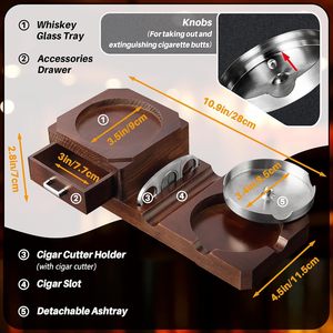 Coffret cadeau cendrier à cigares avec coupe-cigares et plateau à verres à whisky et cendrier en bois Cendrier d'extérieur - Product Image 3