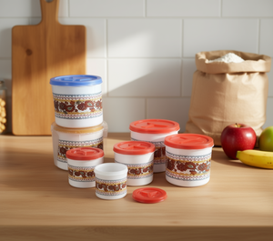 Set di Contenitori in Plastica per Conservazione, 5 Pezzi da 360ml, 600ml, 1L, 1.5L, 2.2L con Coperchio a Vite e Design Floreale per Uso in Cucina - Product Image 2