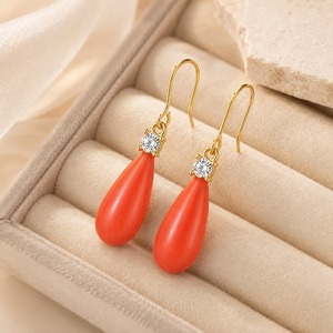 Orecchini Pendenti Decorati con Salmone e Corallo Rosso, Ornamenti Vintage da Indossare per Spose e Uso Quotidiano - Product Image 3