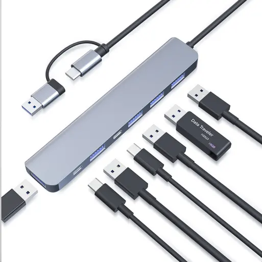 Çok fonksiyonlu tip c adaptörü 6 port usb 3.0 hub yerleştirme istasyonu, tip C HD adaptörü 8 In 1 dizüstü yerleştirme istasyonu