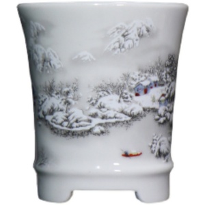 Pot à bonsaï en céramique peint à la main, style chinois miniature, forme de baril rond, petit pot pour plantes d'intérieur - Product Image 5