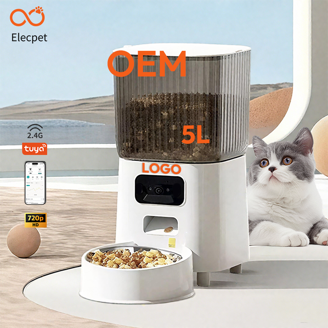 Elecpet Large 5L Smart Pet Feeder Con Camara AI Powered Ultra-Small Packaging With APP Control Tuya WiFi Automatic Pet Feeder