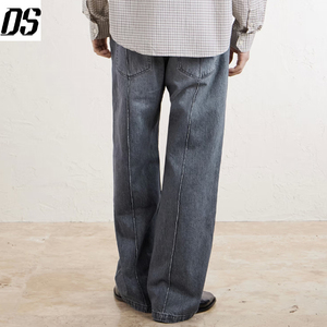 Jeans en denim <span class=keywords><strong>gris</strong></span> bicolore à coutures avant pour hommes – <span class=keywords><strong>Coupe</strong></span> <span class=keywords><strong>droite</strong></span> – Qualité supérieure – Vente en gros - Product Image 4