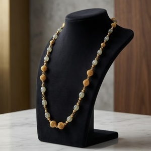 Collier Mala antique en argent 925 avec perles de pierre gris-vert, longue chaîne traditionnelle, bijoux ethniques pour femmes - Product Image 4