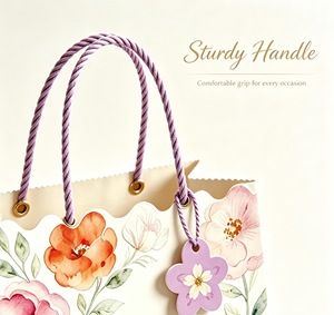 wholesale custom paper packaging shopping <b>bags</b> Elegant watercolor flower gift <b>bag</b> with scalloped edge present packing gift <b>bag</b> - Product Image 2