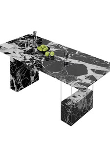 Table à manger rectangulaire en pierre naturelle de <span class=keywords><strong>Dali</strong></span>, style luxe léger, pour petit appartement, mobilier de maison, imperméable et résistant aux taches - Product Image 5
