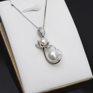 S925 Silver <b>Lotus</b> Pendant with Double Pearl Female DIY Pearl <b>Jewelry</b> Accessories Empty Tray Semi Finished 650+ - Product Image 1