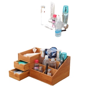 Combohome Bamboo Makeup Organizer Clear Makeup Organizer Cosmetic Storage Box