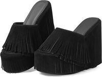 Sandales compensées en daim à franges pour femmes, talon haut 15 cm, mules à plateforme, sandales bohèmes d'été, tailles personnalisées 34-50, usine OEM ODM