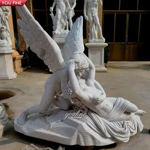 Klassische hand gefertigte Außen dekoration Engel Liebe Marmor Statue Stein Eros Kuss Skulptur