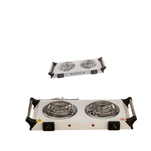 Plaque chauffante électrique de comptoir domestique 2000W à double brûleur en fonte avec contrôle de la température et prise VED - Product Image 1