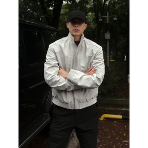 Chaqueta de Motociclista Estilo Americano para Hombre, Chaqueta de Trabajo de Corte Ajustado para Otoño, Cuello Alto, <span class=keywords><strong>Tres</strong></span> Protecciones, Informal para Exteriores, con Cierre Frontal - Product Image 2