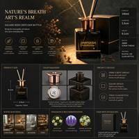 Bouteille diffuseur de parfum carrée en verre fumé noir avec bouchon en métal cuivré, ligne dorée de luxe, conteneur vide pour l'aromathérapie à domicile, logo personnalisé
