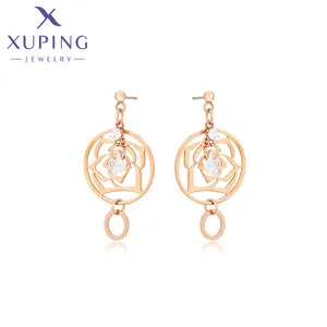 80920 xuping jewelry fashion elegant royal romantic daily gift hollow flower stone stainless steel rose gold color earrings