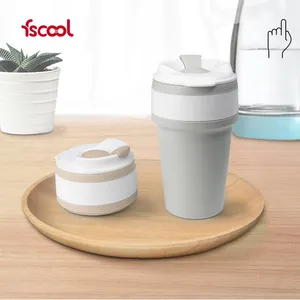 Fscool批发定制标志便携式硅胶折叠杯带盖咖啡杯
