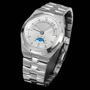 Reloj de Pulsera de Alta Gama con Fase Lunar y Fecha Retrograda, Correa de Acero Inoxidable Plateada, Superficie Blanca, Resistente al Agua, Tendencia 2026, Nuevo - Product Image 2