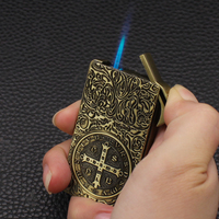 YJ027-5 moderne métal Jet flamme briquet coupe-vent bleu flamme gonflable allume-cigare pour cadeaux d'affaires en gros