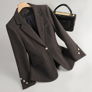 Women's Wool Blazer Red Solid Color Padded Anti-shrink Petite Fit - Product Image 2