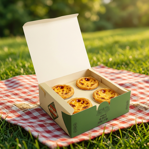 Boîte d'emballage alimentaire portable en carton kraft recyclable et écologique, personnalisable, pour tartes aux œufs, snacks, pâtisseries, vente en gros - Product Image 2