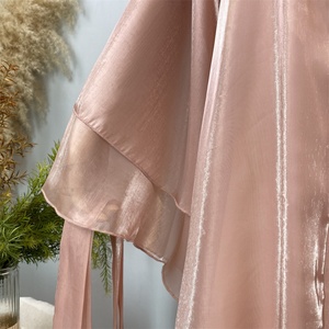 1432# Modest Light Shiny Silk Material Two Layers Loose Sleeves Classy Fashion Popular Women Muslim Islamic Dubai <b>Abaya</b> - Product Image 6