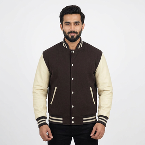 OEM Men's Varsity <b>Jacket</b> with Best Quality Leather Sleeves Customized Printed <b>Canvas</b> <b>Jacket</b> for Winter Stand Collar - Product Image 1