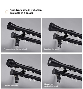 Tringles à rideaux en aluminium noir robustes avec accessoires pour rideaux plissés en S montés au mur et au plafond - Product Image 6