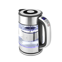 Aihome Ketel Listrik 1.7L dengan Badan Kaca Transparan, Indikator Cahaya Biru, Daya 2200W, Ketel Teh dengan Keranjang Teh dari Baja Tahan Karat.