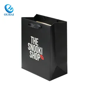 Custom logo and size cardboard lamination paper bag with ribbon handle for shopping promotion product packaging